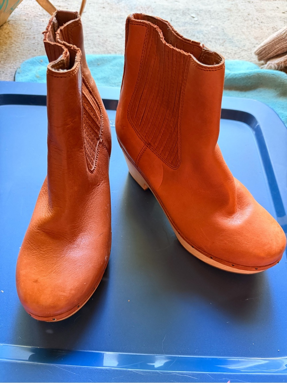 Frye Women's Orange Leather Clog Booties